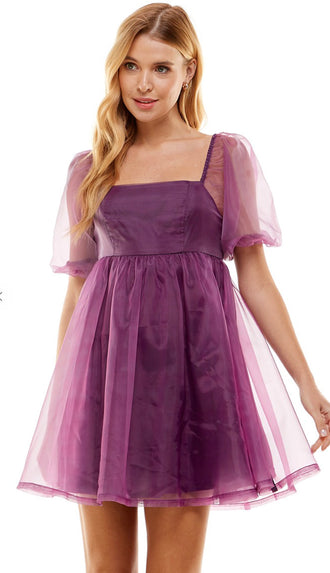 Charlotte Organza Baby Doll Dress- Purple
