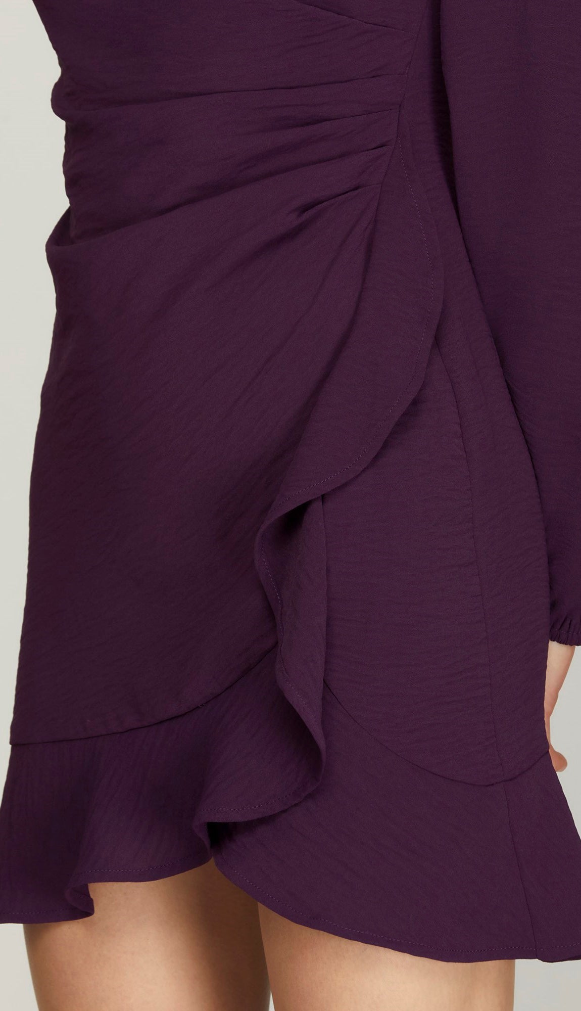 Aria Asymmetrical Ruffle Hem Mini Dress- Eggplant Aria Asymmetrical Ruffle Hem Mini Dress- Eggplant