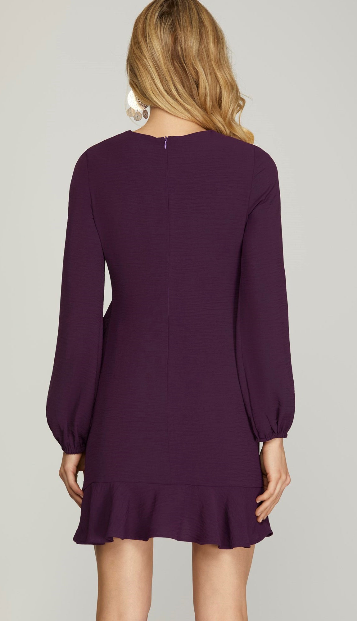 Aria Asymmetrical Ruffle Hem Mini Dress- Eggplant Aria Asymmetrical Ruffle Hem Mini Dress- Eggplant