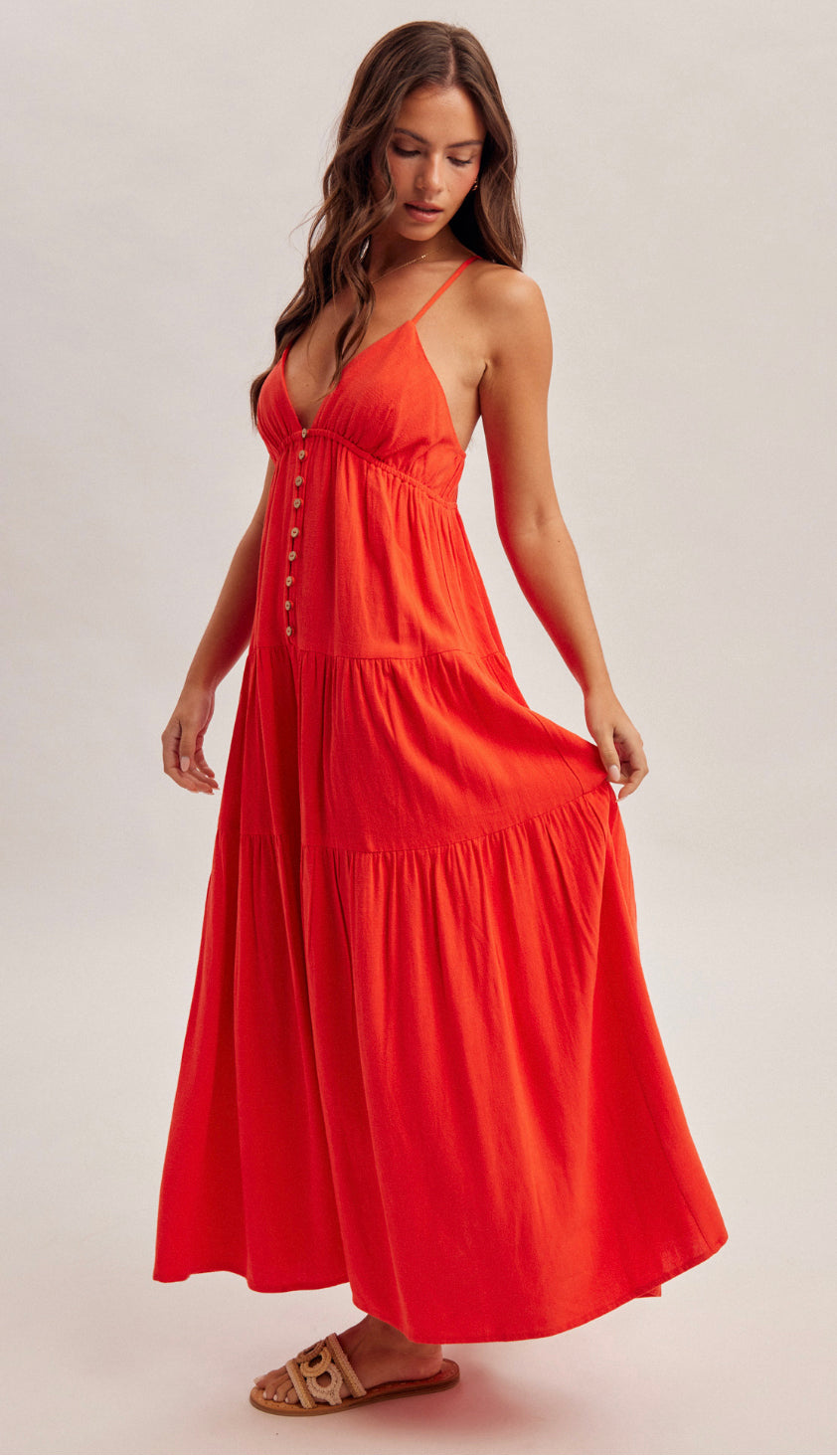 Cherry On Top Sleeveless Tiered Maxi Dress- Cherry Red Cherry On Top Sleeveless Tiered Maxi Dress- Cherry Red