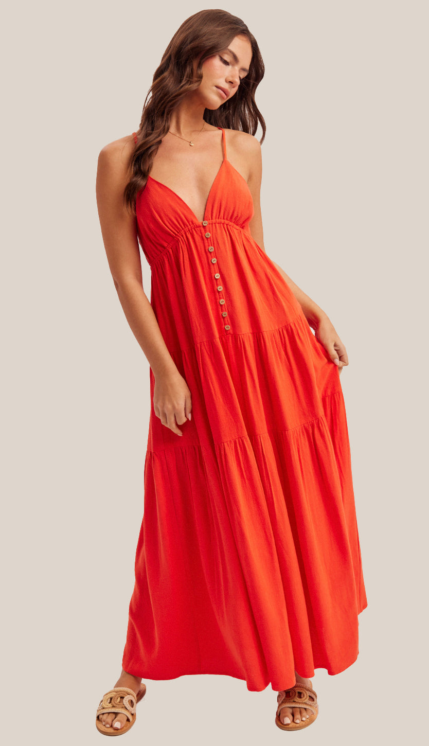 Cherry On Top Sleeveless Tiered Maxi Dress- Cherry Red