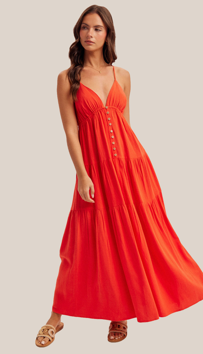 Cherry On Top Sleeveless Tiered Maxi Dress- Cherry Red Cherry On Top Sleeveless Tiered Maxi Dress- Cherry Red