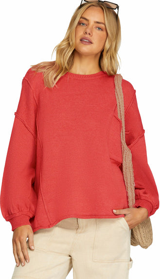 Isabella Oversized Pocket Sweater- Red Coral