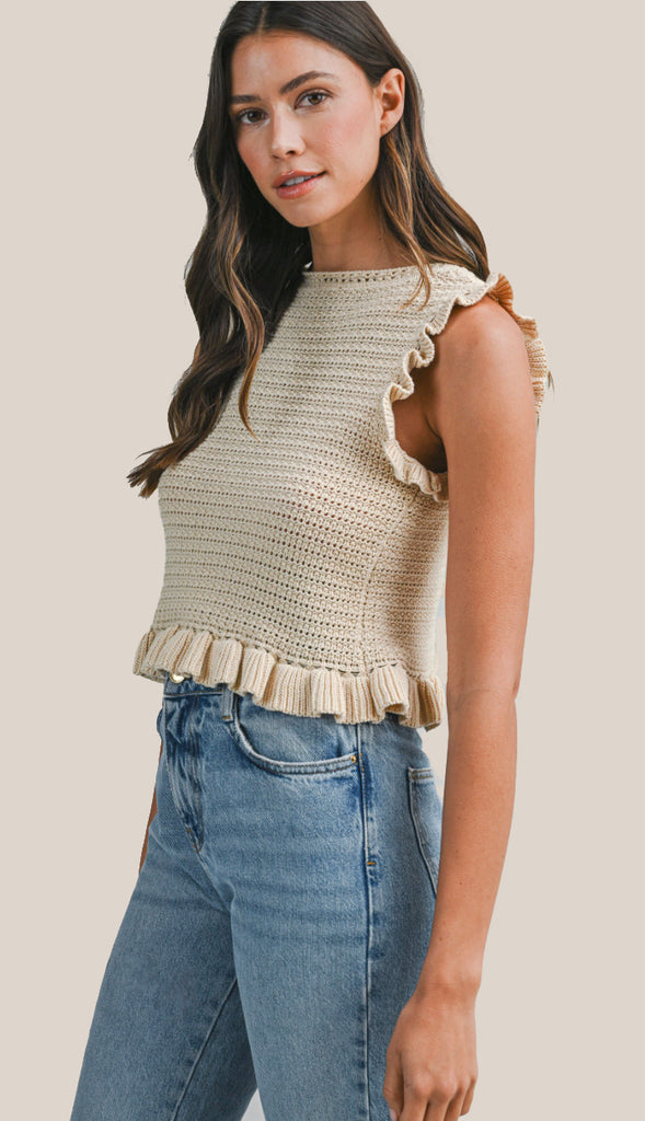 It's Reversible Self Tie Knit Top- Taupe