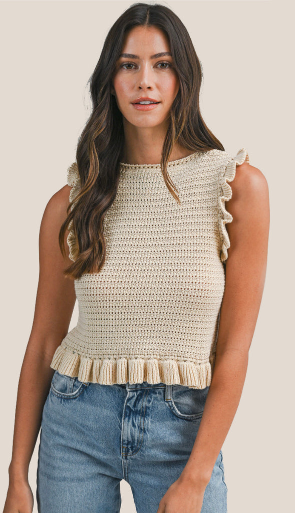 It's Reversible Self Tie Knit Top- Taupe