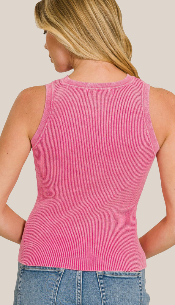 Washed Ribbed Tank Top- Mocha