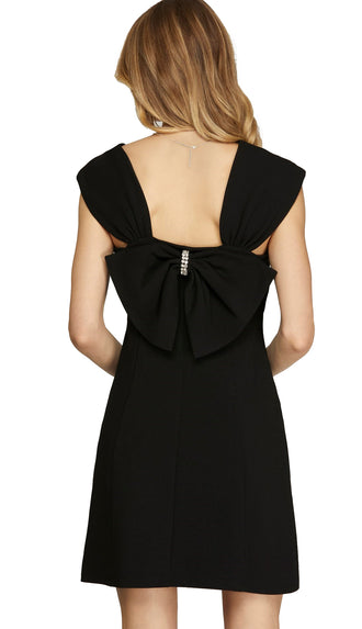 Elegence Awaits Sleeveless Back Ribbon Dress- Black