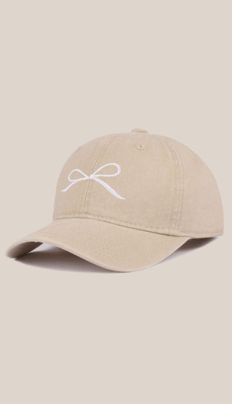 Coquette Ribbon Washed Baseball Hat- Ash Mocha