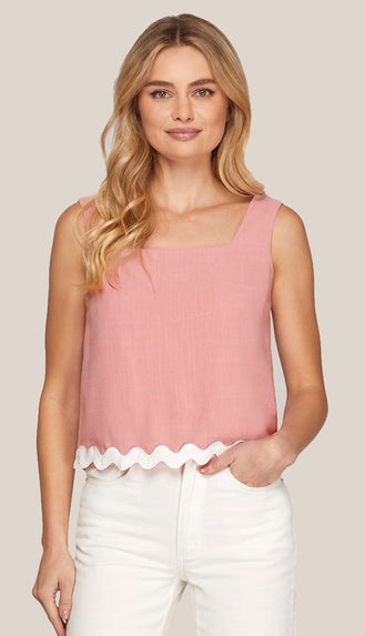 Ric Rac Trim Tank- Pink