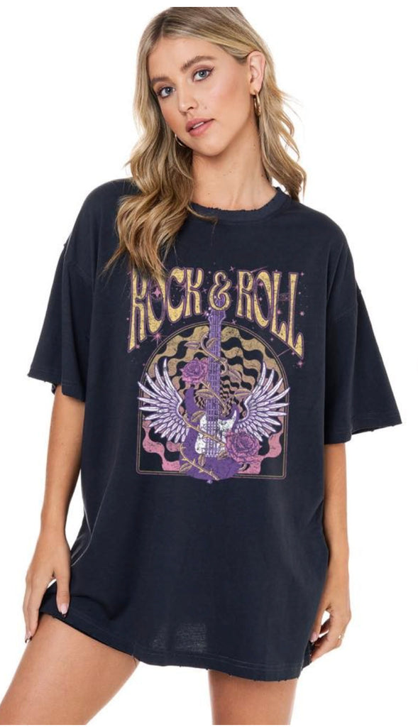 Rock N Roll Oversized Graphic- Black