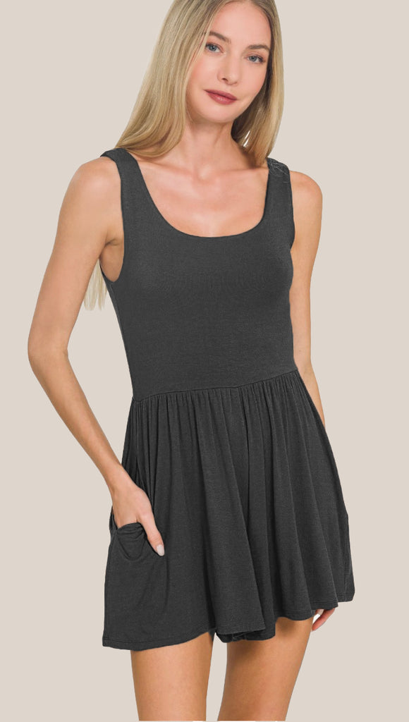 Sophie Double Layered Tank Romper- Ruby