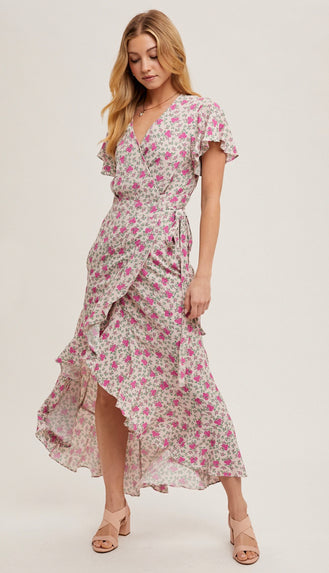 Good And Graceful Wrap Midi Dress- Rose