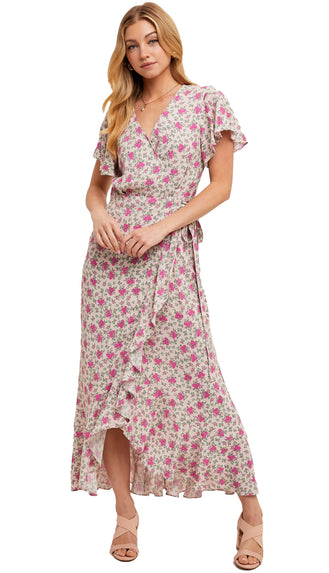 Good And Graceful Wrap Midi Dress- Rose