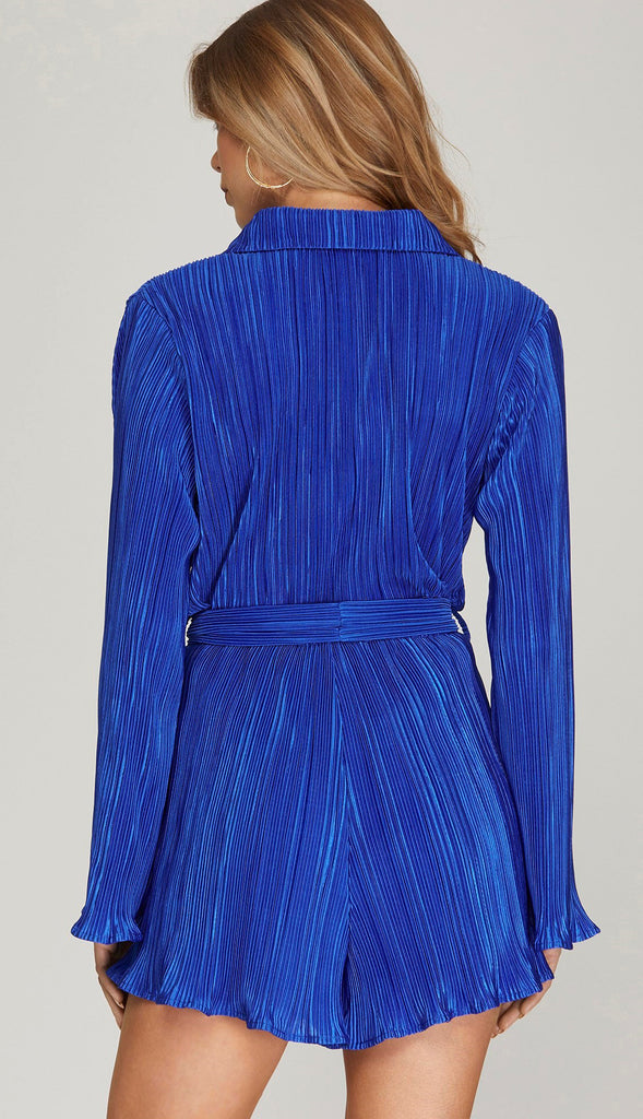 Baker Bell Sleeve Plisse Romper- Royal Blue
