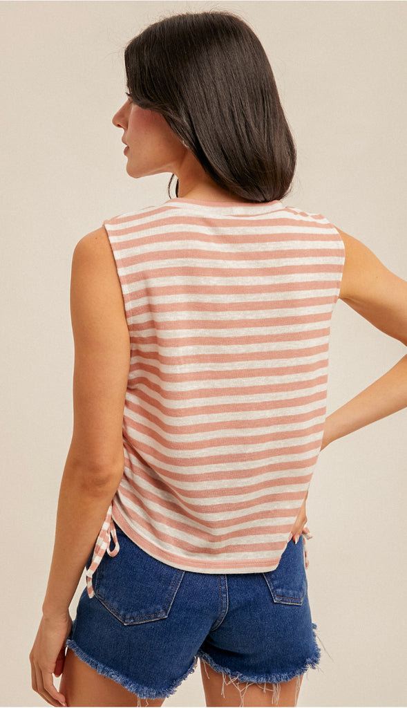 Sunshine Today Side Ruched Stripe Tank- Apricot