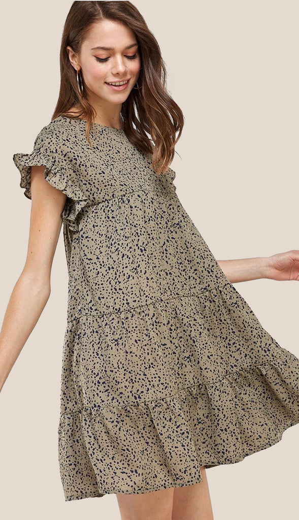Cassidy Ruffle Tiered Dress- Olive