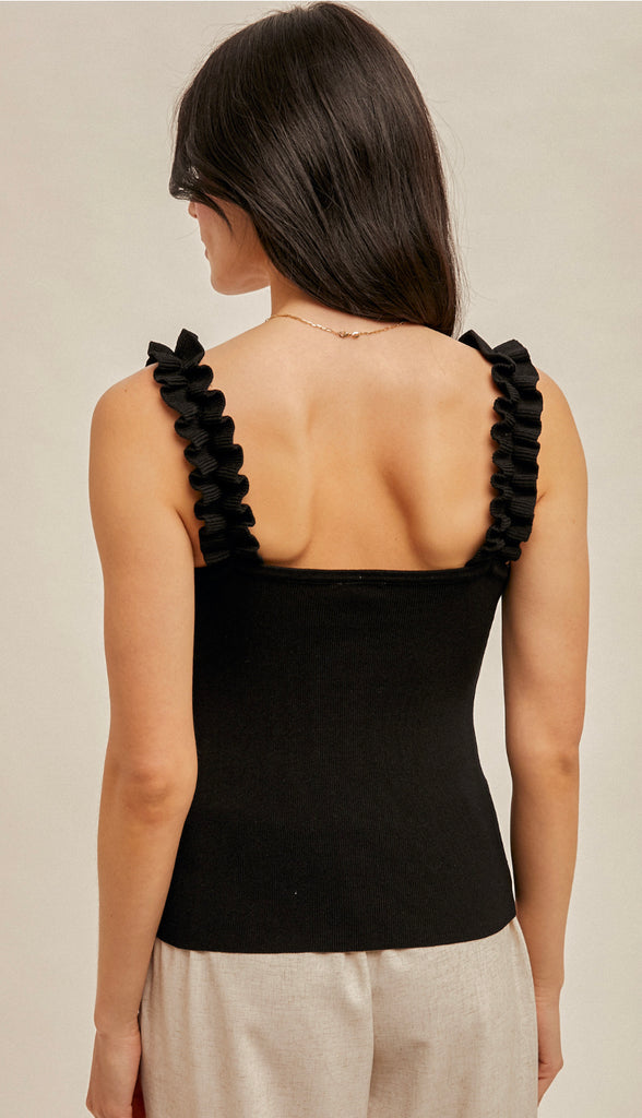 Salige Ruffle Strap Sweater Tank- White