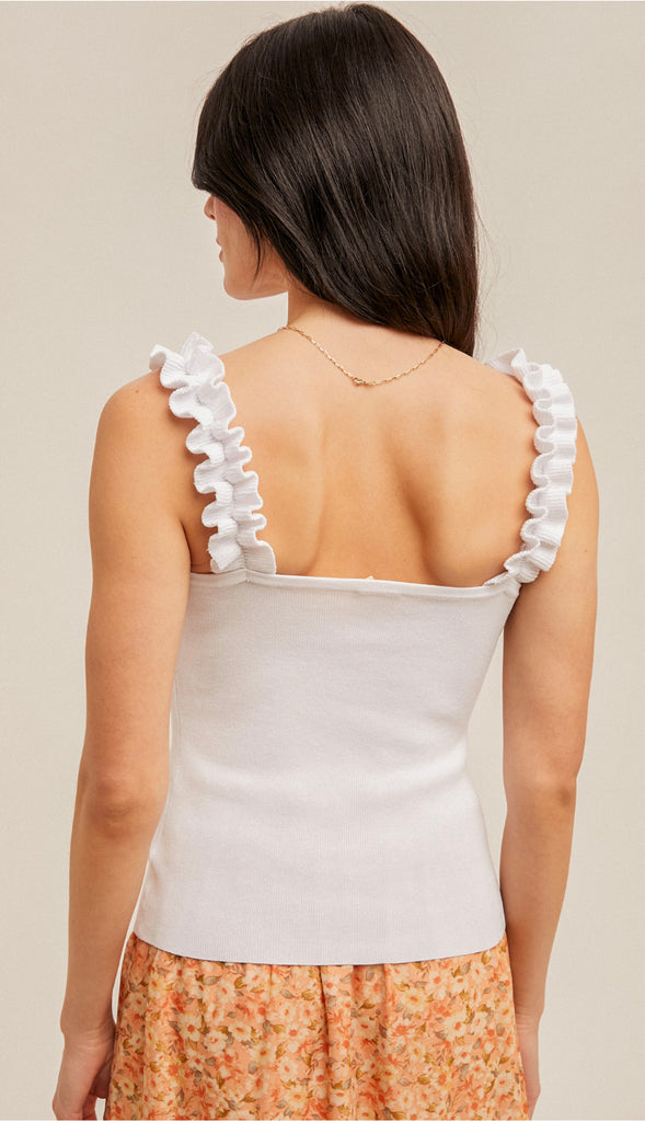 Salige Ruffle Strap Sweater Tank- White