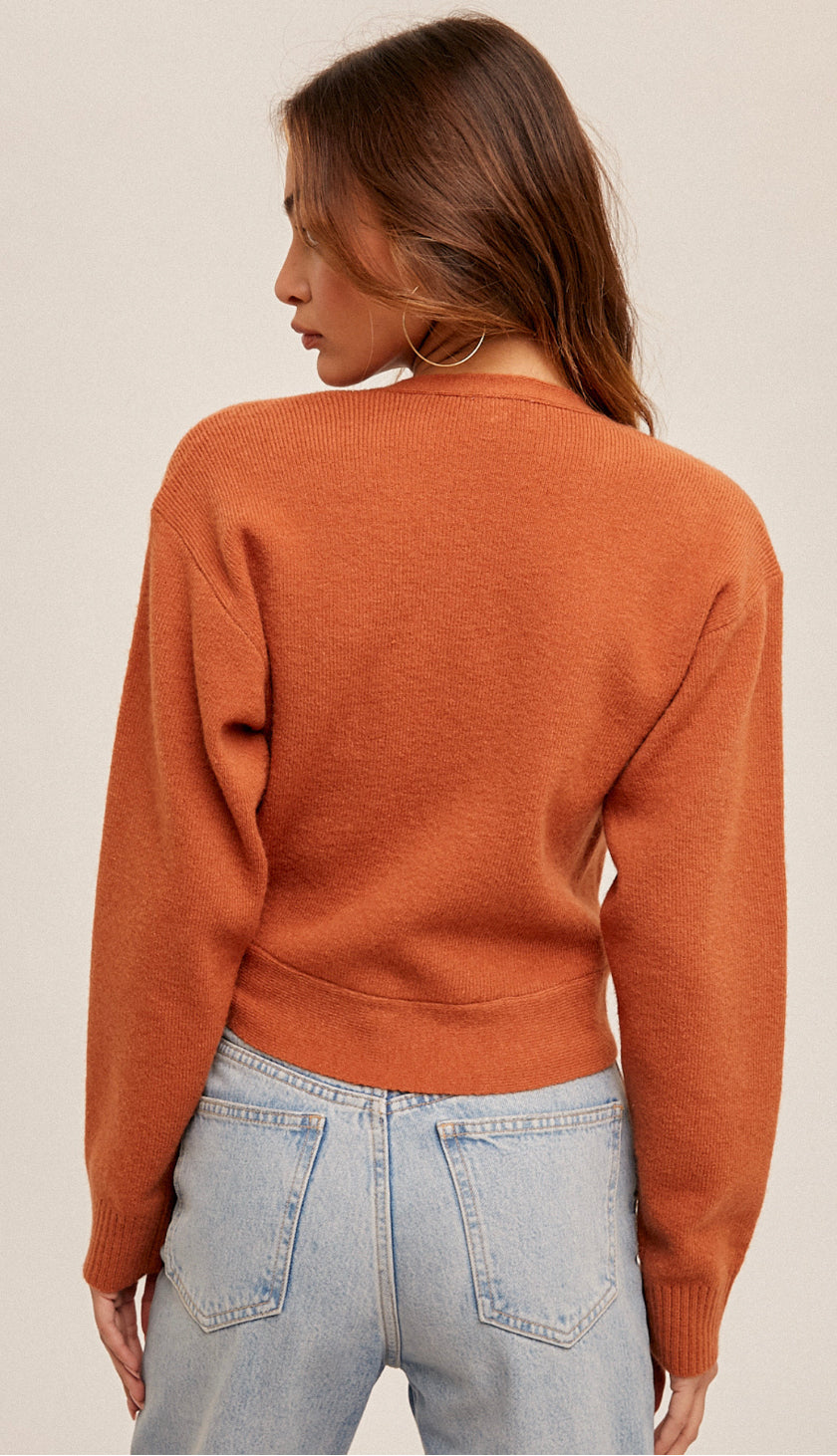 Pumpkin Spice Wrap Sweater Cardigan- Brick