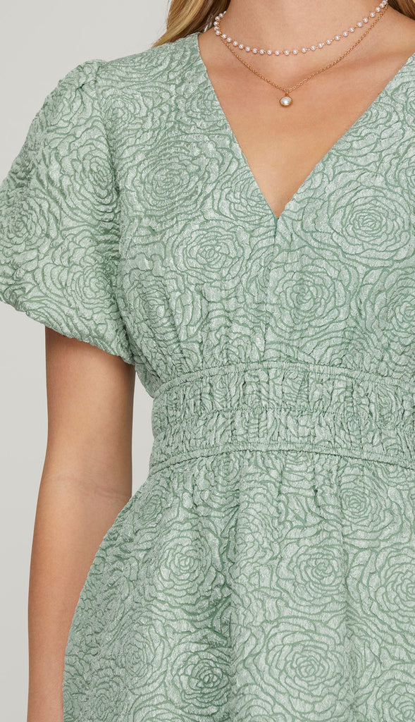 Rosie Puff Sleeve Floral Dress- Lt. Sage
