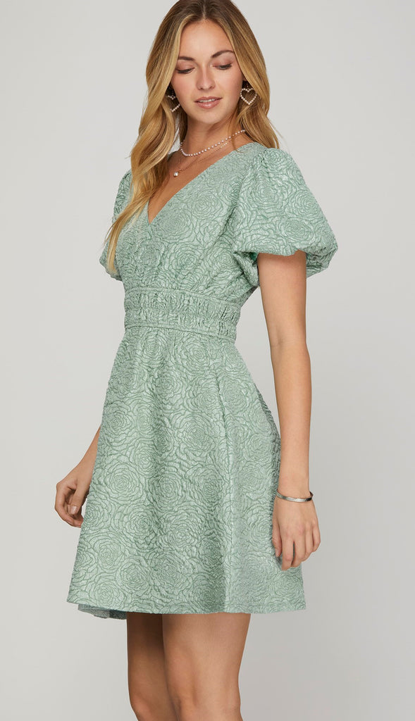 Rosie Puff Sleeve Floral Dress- Lt. Sage