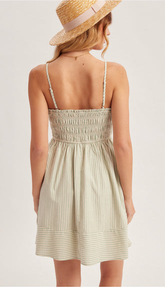 Picture Perfect Square Neck Smocked Dress- Sage