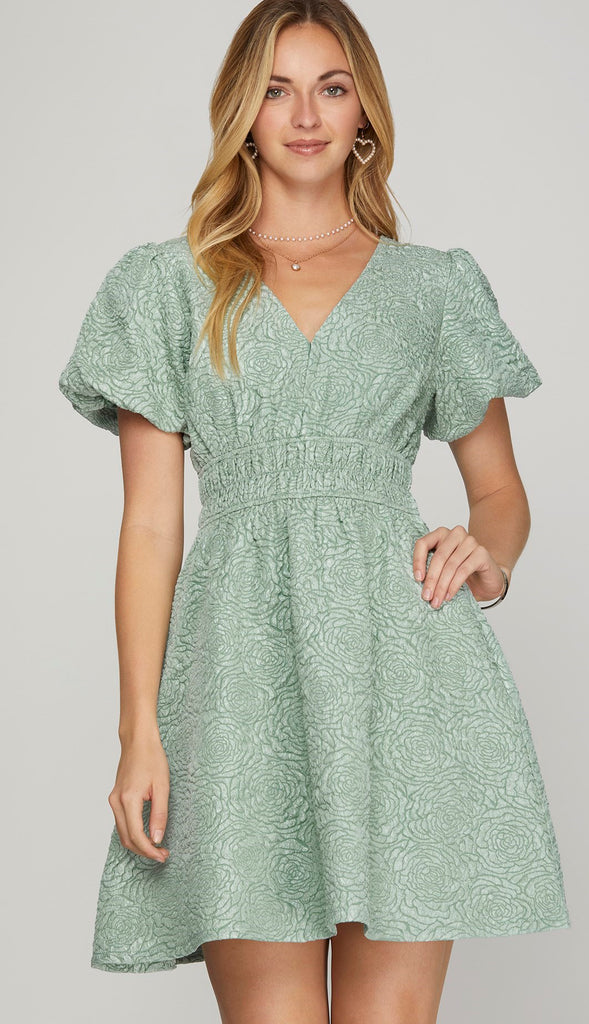 Rosie Puff Sleeve Floral Dress- Lt. Sage