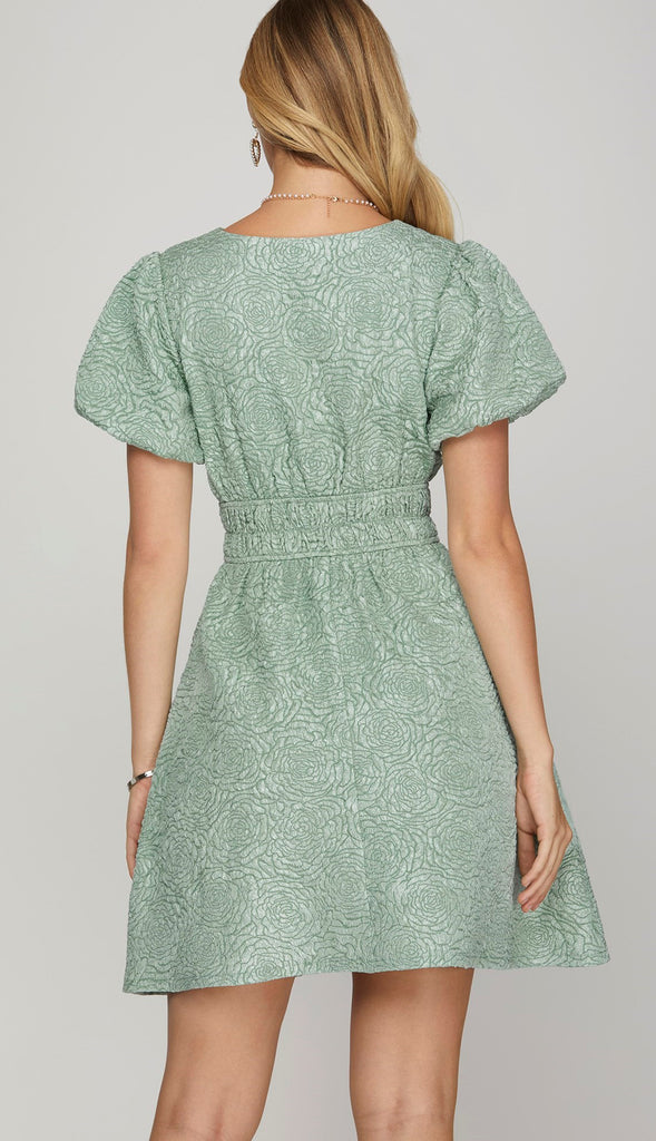 Rosie Puff Sleeve Floral Dress- Lt. Sage