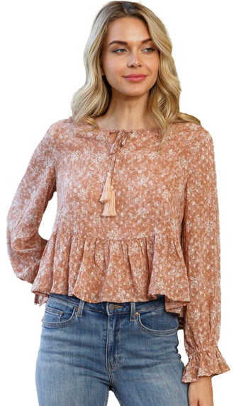 Danica Chiffon Dot Peplum Blouse- Sandstone