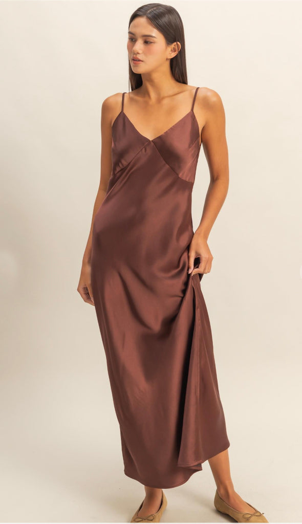 Harper Satin Midi Dress- Black