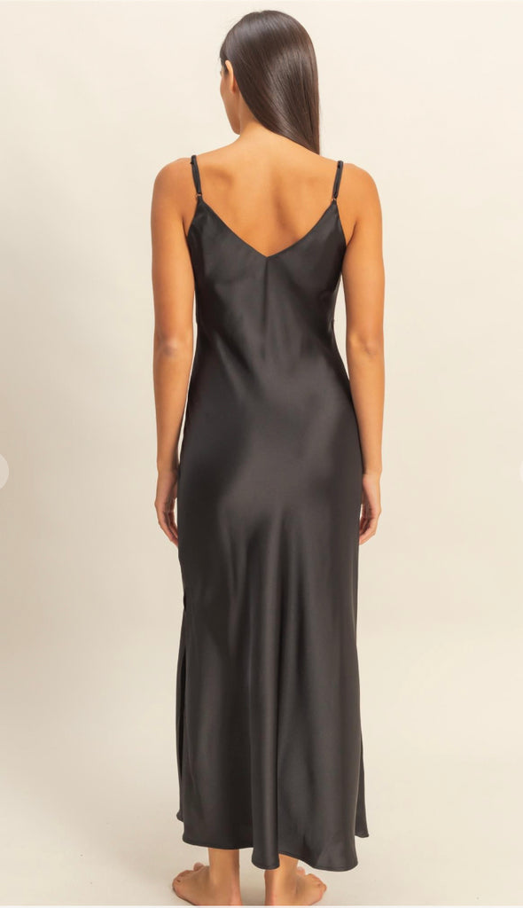 Harper Satin Midi Dress- Deep Plum