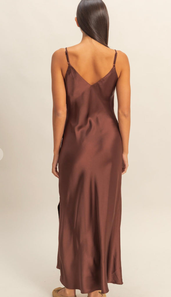 Harper Satin Midi Dress- Deep Plum