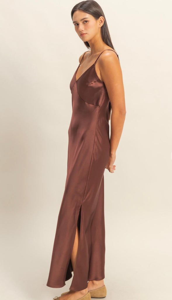 Harper Satin Midi Dress- Deep Plum