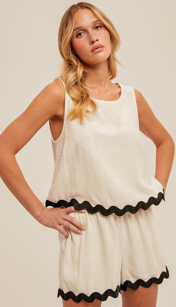 Scallop Edge Tank- Oatmeal/Black