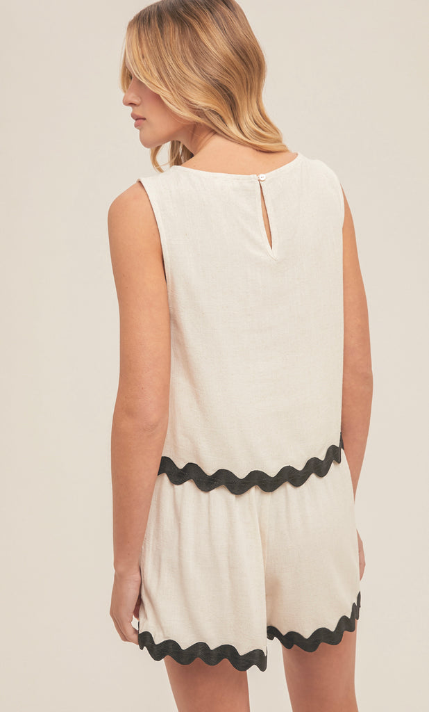 Scallop Edge Tank- Oatmeal/Black