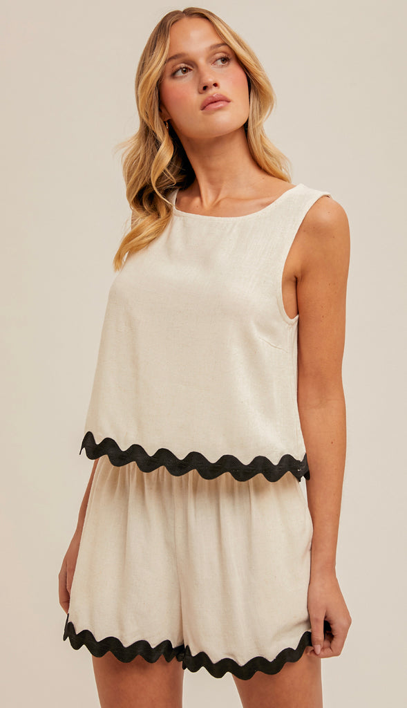 Scallop Edge Tank- Oatmeal/Black