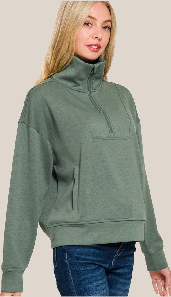 Scuba Half Zip Pullover- Cocoa