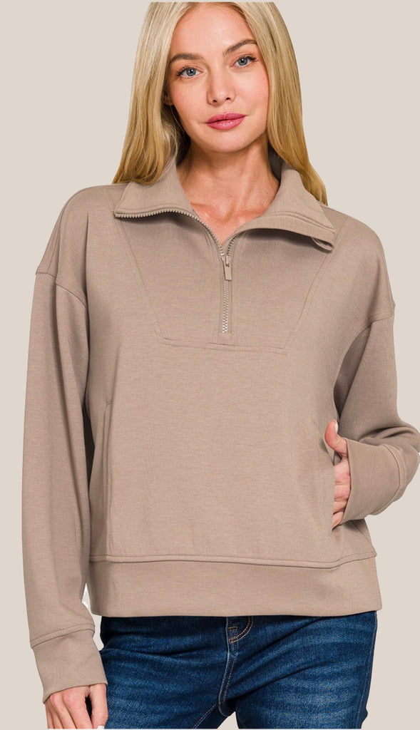 Scuba Half Zip Pullover- Cocoa