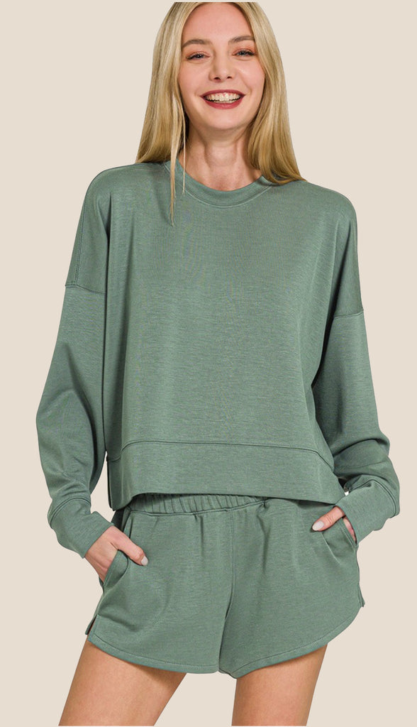 Scuba Sweatshirt And Shorts Set- Bright Mauve