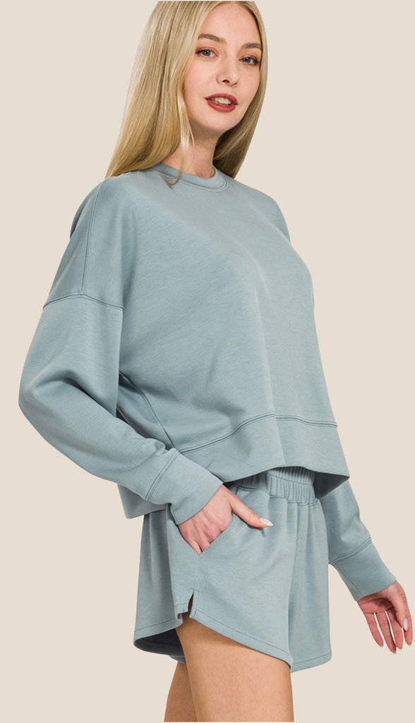 Scuba Sweatshirt And Shorts Set- Bright Mauve