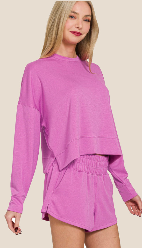 Scuba Sweatshirt And Shorts Set- Rose