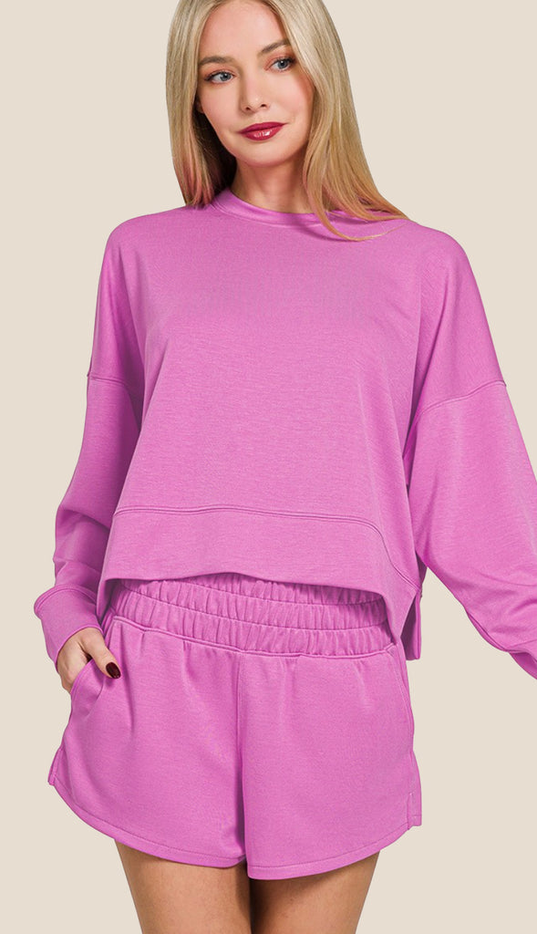 Scuba Sweatshirt And Shorts Set- Rose
