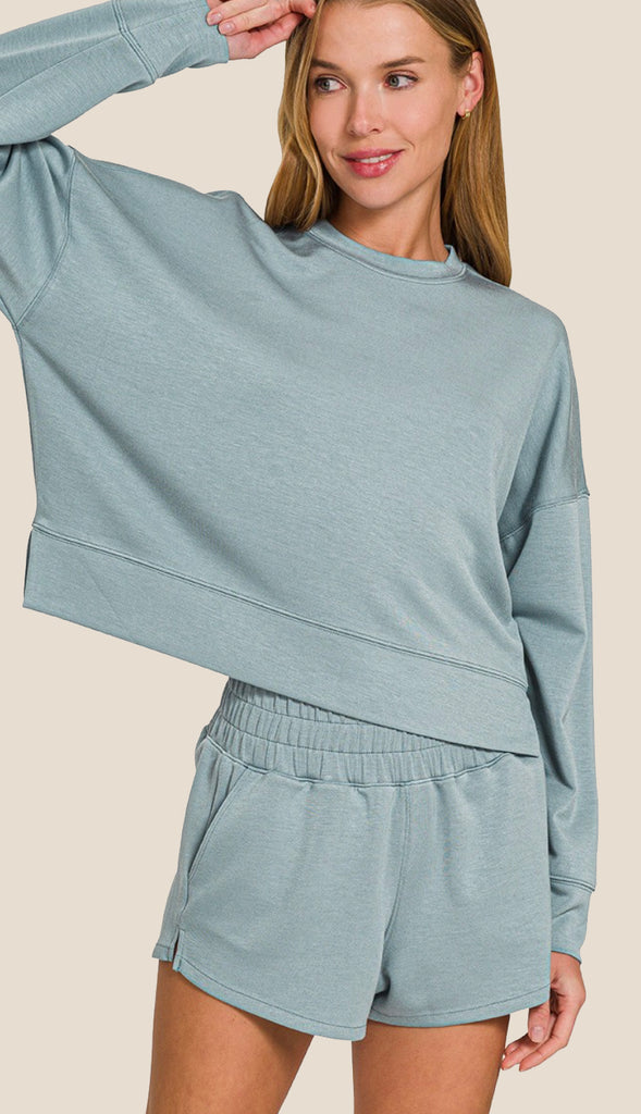 Scuba Sweatshirt And Shorts Set- Rose