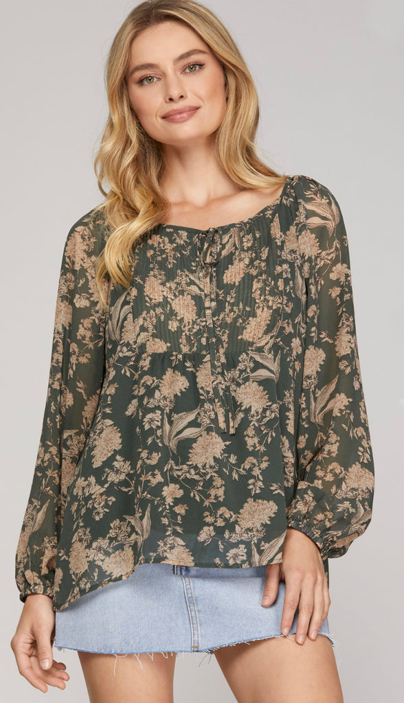 Nyla Pintuck Blouse- Sea Green