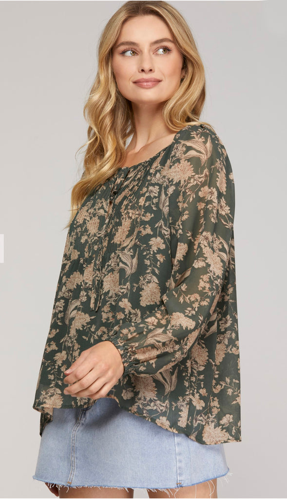 Nyla Pintuck Blouse- Sea Green