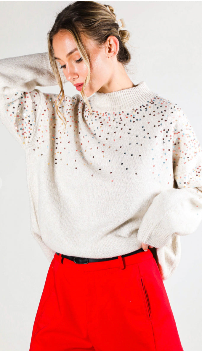 Hint Of Sequin Sweater- Taupe