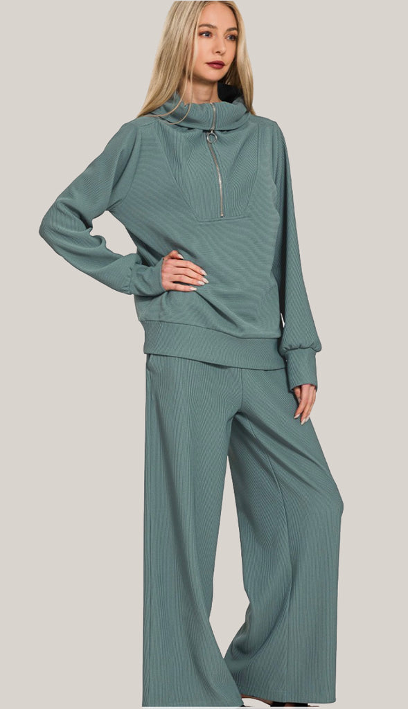 Cozy Today Half Zip Pullover & Pants Set- Ash Jade
