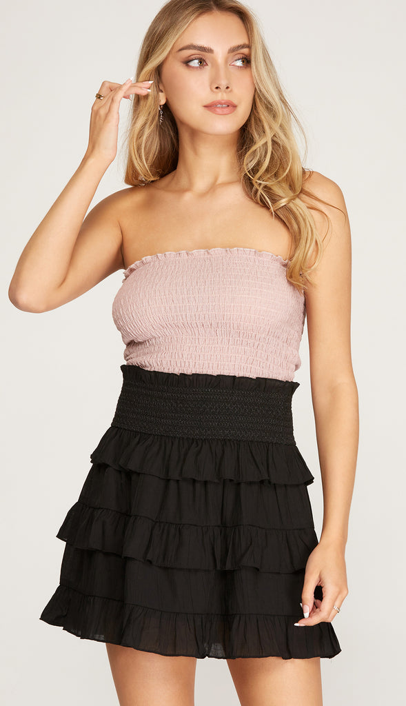 Sammy Smocked Tiered Mini Skirt- Black