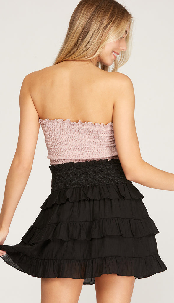 Sammy Smocked Tiered Mini Skirt- Black