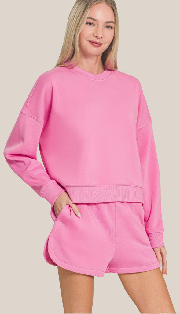 Taylor Fleece Sweatshirt & Short Set- Ocean Blue
